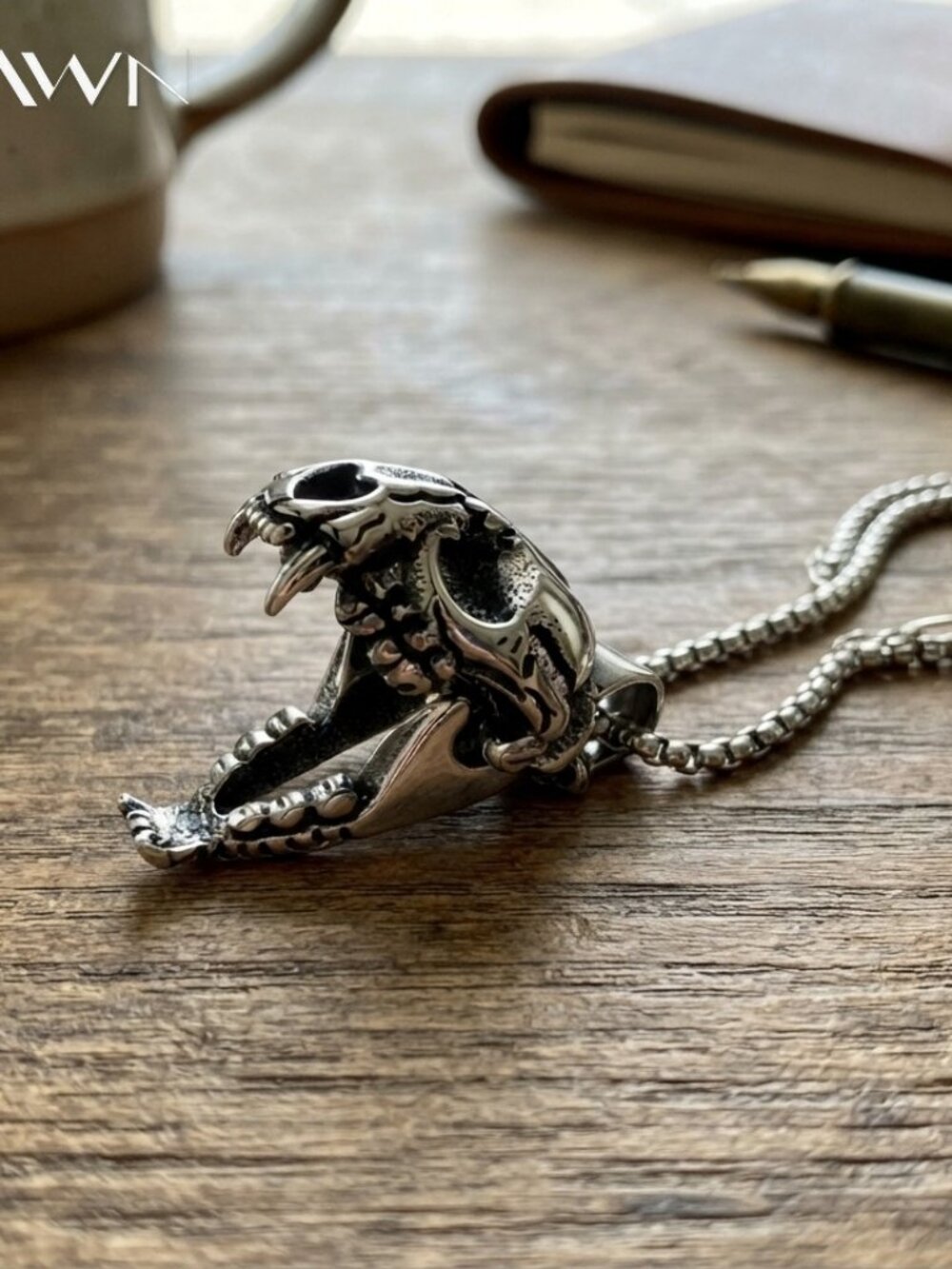 Mens Sabertooth Skull Pendant Necklace